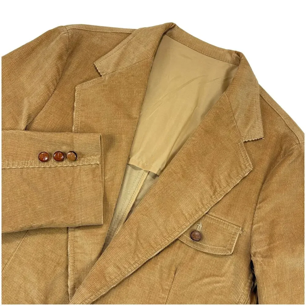 VTG 70s Lee Corduroy Blazer Mens 40L Camel Tan Western Sport Coat Slim Fit